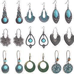 (52) Непрозрачная лаванда 9 пары в стиле бохо из сплава с синтетической бирюзой, серьги-подвески и серьги-кольца, разнообразные, разноцветные, 45 мм
