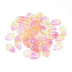 Разноцветный Прозрачные стеклянные подвески, лист, два тона, красочный, 18x11x3 мм, отверстие : 1.2 мм