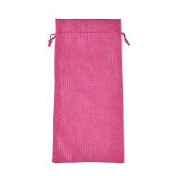 Темно-Розовый Прямоугольные полиэстеровые упаковочные мешки, имитирующие мешковину, шнурок сумки, пакеты для бутылок, темно-розовыми, 36~36.5x16.5~17x0.3 см