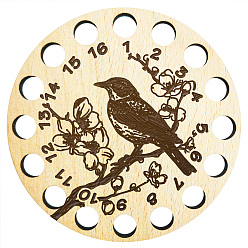 Птица 16-позиционные деревянные лотки для хранения ниток для вышивания, держатель-органайзер для катушек с нитками, вырезанный лазером, птица, 100x3 мм, отверстие : 10 мм