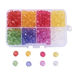 Gemischte Farbe Transparente Acryl Perlen, facettiert, Runde, Gemischte Farbe, 6 mm, Bohrung: 1.5 mm, 552 Stück / Karton