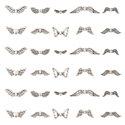 Античное Серебро 100 шт. 10 стили тибетского стиля сплава бусины с крыльями феи, без кадмия и без свинца, античное серебро, 4~10x9~32x2~4 мм, отверстие : 1.5 мм, 10 шт / стиль