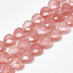 Cherry Quartz Glass Cherry Quartz Glass Beads Strands, Faceted, Heart, 10x10x5mm, Hole: 1.2mm, about 20pcs/strand, 7.4 inch