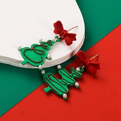 Christmas Tree Alloy Enamel Dangle Stud Earrings, Christmas Asymmetrical Earrings for Women, with Sterling Silver Pin, Christmas Tree, 48x21mm
