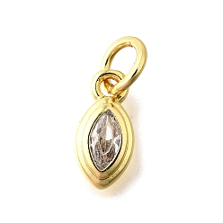 Прозрачный Латунные микро проложить кубического циркония подвески, с прыжковых колец, Очарование лошадиных глаз, без кадмия и без свинца, долговечный, стойки покрытие, реальный 18 k позолоченный, прозрачные, 10x5x2 мм, отверстие : 3 мм