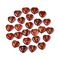 Красный Камень 25 шт. натуральной красной яшмы с рунами в форме сердца и гравировкой алфавита старшего футарка, 19~20.5x19.5~21x7~8.5 мм