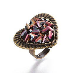 Red Adjustable Electroplate Glass Finger Rings, with Iron and Cardboard Ring Boxes, Heart, Red, Size: 7, 17mm