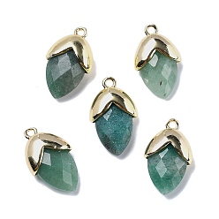 Зеленый Авантюрин Естественный зеленый авантюрин подвески, с золотой латуни нахождения, подвески в форме клубники, граненые, 19.5x12x6.5 мм, отверстие : 1.6 мм