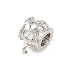 Платина Поручни из латунной трубки, сердце, долговечный, без свинца и без кадмия, стойки покрытие, платина, 11x7x8 мм, отверстие : 1.6 мм