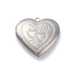 Нержавеющая Сталь Цвет 304 подвески из нержавеющей стали Locket, сердце, цвет нержавеющей стали, 29x29x7.5 мм, отверстие : 2 мм