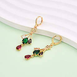 Разноцветный Латунные микропроволочные кубические серьги с цирконием, долговечный, слеза, золотые, красочный, 49x14.5 мм