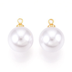 Настоящее золото 18K Подвески из латуни и АБС-пластика с имитацией жемчуга, круглые подвески, долговечный, без никеля , реальный 18 k позолоченный, 16x11.5 мм, отверстие : 1.5 мм