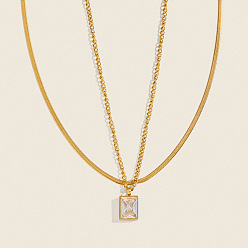 Золотой Двухслойные ожерелья в европейском стиле из нержавеющей стали с прозрачными кубическими циркониями и подвеской в виде змеи, золотые, 17.32 дюйм (44 см)