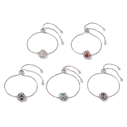 Платина Круглые браслеты-мешочки в технике макраме с натуральными смешанными драгоценными камнями и звеньями, браслеты-слайдеры с цепочкой из латуни для женщин, платина, 8-1/2~9-1/4 дюйм (21.5~23.5 см)