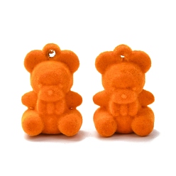 Темно-Оранжевый 3 акриловые подвески с флоком, с Велет, для поделок ювелирные изделия кулон серьги аксессуары, темно-оранжевый, 30x20x17.8 мм, отверстие : 2.5 мм