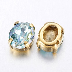 Светло-голубой Шить на горный хрусталь, блестящий лазерный стиль, многожильных ссылки, имитация австрийский хрусталь, k 9 стеклянный страз, с настройками латуни, аксессуары для одежды, граненые, овальные, золотые, светло-голубой, 10x8x5 мм, отверстие : 0.5 мм