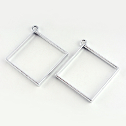 Platinum Rack Plating Alloy Rhombus Open Back Bezel Pendants, For DIY UV Resin, Epoxy Resin, Pressed Flower Jewelry, Cadmium Free & Nickel Free & Lead Free, Platinum, 48x44x3.5mm, Hole: 4mm