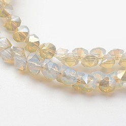 Светлый Золото-желтый Гальванические стеклянные бусины, имитация нефрита, с половиным покрытием цвета радуги, граненые, алмаз, светлый золотарник желтый, 4x4 мм, отверстие : 1 мм, около 143 шт / нитка, 11.8 дюйм
