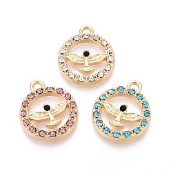 (52) Непрозрачная лаванда Подвески из сплава со стразами, плоский круг и орел, без кадмия, без никеля и без свинца, золотые, разноцветные, 17x14x2 мм, отверстие : 1.5 мм