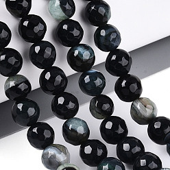 Черный Нити окрашенных и нагретых натуральных агатовых бус с огненным кракелюром, круглые, граненые, чёрные, 7.5~8.5 мм, отверстие : 0.8~1.2 мм, около 47~48 шт / нитка, 13.78~14.96 дюйм (35~38 см)