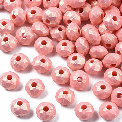 Pink Лакированные бусины из акрила , прорезиненный стиль, граненые, рондель, свет коралловый, 6x4 мм, отверстие : 1.6 мм, Около 6400 шт / 500 г