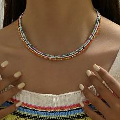 Разноцветный 3 шт. богемный круглый радужно-стеклянный бисер 3 многослойные ожерелья для женщин, идеально подходит для летнего отпуска, красочный, 16.14 дюйм (41 см)