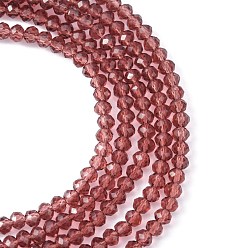 Rosy Brown Transparent Glass Beads Strands, Faceted, Rondelle, Rosy Brown, 3x2mm, Hole: 0.5mm, about 160~165pcs/strand, 15.35 inch~15.75 inch(39~40cm)