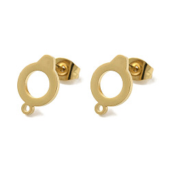 Golden Ion Plating(IP) 304 Stainless Steel Stud Earring Findings, Flat Round, Golden, 12x8.5mm, Hole: 1.2mm, Pin: 0.7x11mm