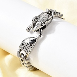 Античный Серебристый & Цвет Нержавеющей Стали 304 браслеты из кубинских звеньев из нержавеющей стали для унисекс, змея, старинное серебро и цвет нержавеющей стали, 8-3/4 дюйм (22.3 см)