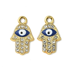 Hamsa Hand Подвески из эмали из сплава с УФ-покрытием, со стразами, золотые, злые глаза, хамса рука, 18.5x11x2 мм, отверстие : 2 мм