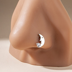 Луна 304 Г-образные носовые кольца из нержавеющей стали, цвет нержавеющей стали, луна, 11x8 мм