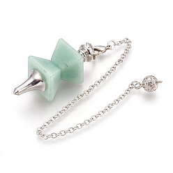 Зеленый Авантюрин Биолокационные маятники из натурального зеленого авантюрина, с латунной фурнитурой платинового цвета, трапециевидные, 235 мм, отверстие : 2 мм