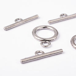 Antique Silver Tibetan Style Alloy Toggle Clasps, Lead Free, Cadmium Free and Nickel Free, Round, Antique Silver, Ring: 19x14mm, Bar: 2x22mm, Hole: 2.5mm