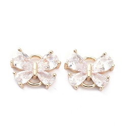 Настоящее золото 14K Соединители звеньев из латуни с микропаве, прозрачные кубические циркония, долговечный, бабочка, реальный 14 k позолоченный, 9.5x12x3 мм, отверстие : 1.8 мм