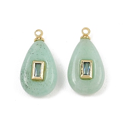 White Jade Dyed Natural White Jade Pendants, Teardrop Charms, with Brass Pave Cubic Zirconia Findings, Real 18K Gold Plated, Cadmium Free & Lead Free, Rack Plating, Long-Lasting Plated, Dark Sea Green, 18~19x10x5~6.5mm, Hole: 1.4mm