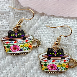 Разноцветный Сплав мотаться серьги, чашка в форме кошки, золотые, красочный, 38 мм