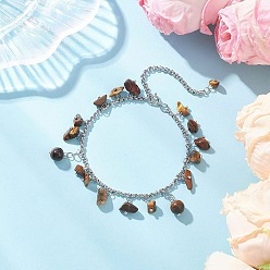 Тигровый глаз 304 браслеты с подвесками из натурального тигрового глаза из нержавеющей стали, браслеты-цепочки роло для женщин, 7-7/8 дюйм (20 см)