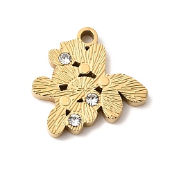 Настоящее золото 18K 304 подвески из нержавеющей стали, , со стразами, ионное покрытие (ip), реальный 18 k позолоченный, 13x13.5x2 мм, отверстие : 1.5 мм