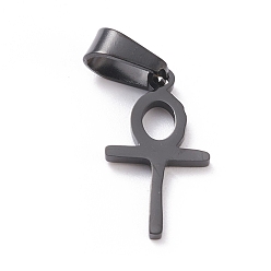 Electrophoresis Black Easter304 Stainless Steel Pendants, Laser Cut, Ankh Cross, Ion Plating(IP), Electrophoresis Black, 20x11x1.5mm, Hole: 3.5x7mm