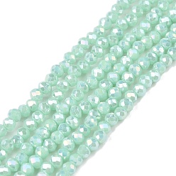 Бирюза Стеклянные бусины с гальваническим покрытием , непрозрачный сплошной цвет, с покрытием AB цвета, граненые, рондель, бирюзовые, 2.3~2.7x2 мм, отверстие : 0.4 мм, около 135~140 шт / нитка, 26~27 см