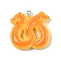 Темно-Оранжевый Непрозрачные подвески смолы, хлебные чары, с железной платиной петлей, темно-оранжевый, 28.5x28x8 мм, отверстие : 1.8 мм