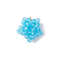 Светло-Синий Подвески из стекла в виде звезд, с настоящим 18позолоченным 304каратным золотом 20x21x13 кольцом из нержавеющей стали и бисером, граненые, голубой, 3 мм, отверстие : {1} мм