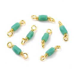 Темно-бирюзовый Соединители из экологически чистого стекла с гальваническим покрытием, с фурнитурой позолоченной латунной, без кадмия и без свинца, граненые, многоугольник, темные бирюзовый, 14x2.5 мм, отверстие : 1.5 мм