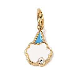 Plaqué 18K Or Véritable 304 acier inoxydable émail pendentifs, avec strass, charmes de triangle, réel 18 k plaqué or, 12.5x8x2mm, Trou: 6mm