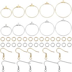 Золотой & Цвет Нержавеющей Стали Набор для самостоятельного изготовления сережек-колец из проволоки, в том числе 304 серьги-кольца из нержавеющей стали и крючки для сережек, золотые и нержавеющая сталь цвет, 120 шт / коробка