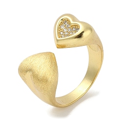 Сердце Кольца-манжеты для пальцев из латуни с микропаве из кубического циркония для женщин, без кадмия и без свинца, долговечный, реальный 18 k позолоченный, сердце, 11.5 мм, внутренний диаметр: 18 мм
