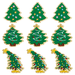 Зеленый 9 шт. 3 стили новогодняя елка полиэстер вышивка пришитые тканевые заплатки, швейные украшения, зелёные, 70~84x63~67x3 мм