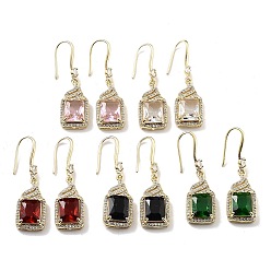 Mixed Color Light Gold Brass Micro Pave Cubic Zirconia Dangle Earrings, Glass Cake Drop Earrings, Mixed Color, 41x12mm