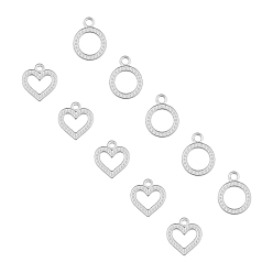 Stainless Steel Color 304 Stainless Steel Pendant Rhinestone Settings, Round Ring & Heart, Stainless Steel Color, 15.5~17x13~14.5x1.5mm, Hole: 2mm, 20pcs/box