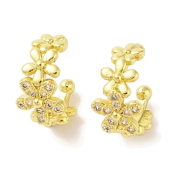 Настоящее золото 18K Женские серьги-манжеты из латуни с микропаве и прозрачным цирконием, реальный 18 k позолоченный, 13.5x8 мм